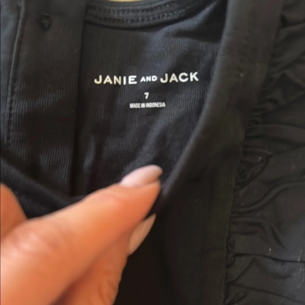 Janie and Jack Black Tank with White Floral Ruffle Trim